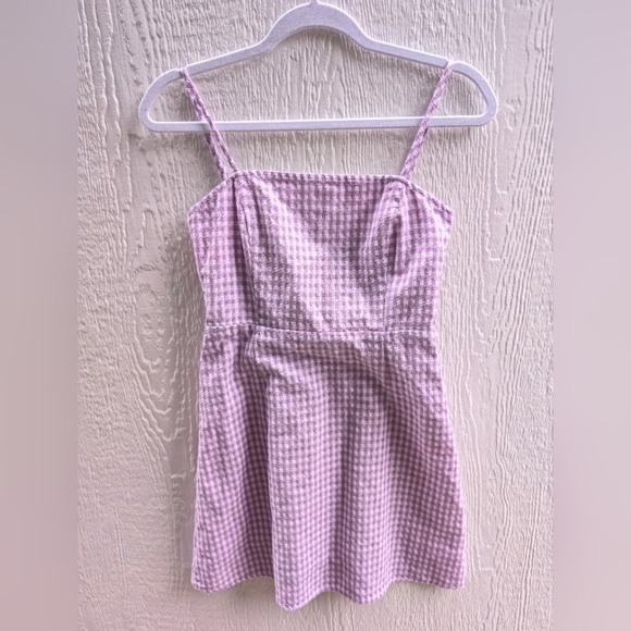 Urban Revivo Dresses & Skirts - Urban Revivo Purple White Gingham Plaid Adjustable Strap Summer Sun Mini Dress 6